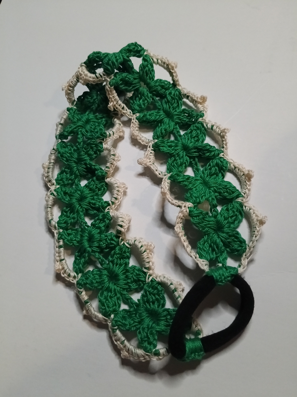 Green Crochet Flower Elastic Headband